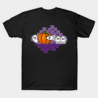 Funny Halloween Pumpkin Eating Ghost, retro gamers T-Shirt